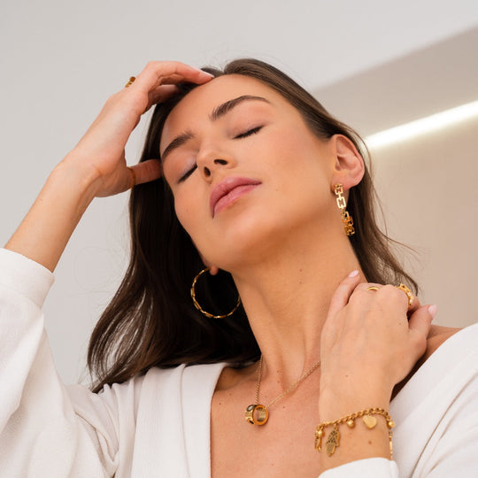 Pendientes de Aro con Eslabones Chapados en Oro de 18K