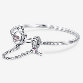 Pulsera de Charms con Cierre de Corazón y Traba de Seguridad - Plata 925